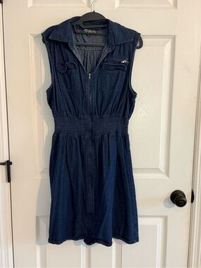 Sleeveless Dark Blue Denim Zip-Front Mini Dress